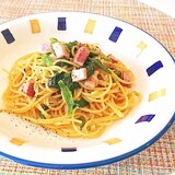 ほうれん草とベーコンの和風パスタ（水漬けパスタ）